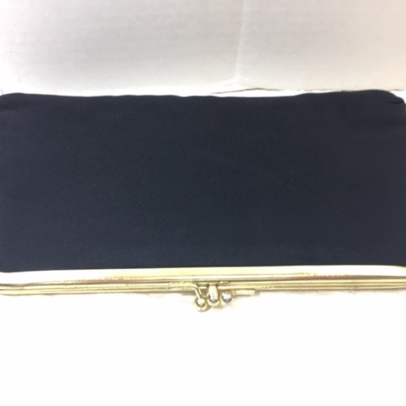 Vintage Stylemark By Mutterperl Black Evening Double Kiss Lock Purse Clutch - Picture 5 of 11